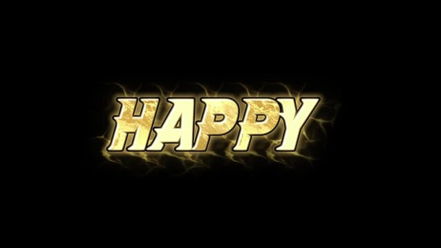Happy Text glow Animation on black background landscape 4k video