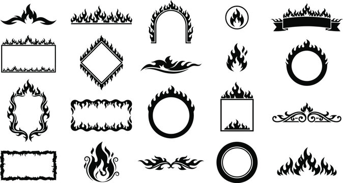 Collection of Tribal Fire Frames, Borders, and Flame Design Elements