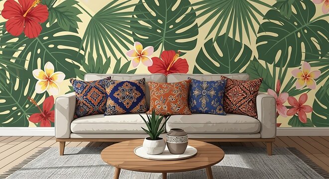 Tropical floral interior.