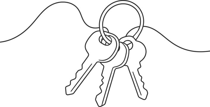 House Keys on Keyring Line Art Vector Illustration Home Access Outline.