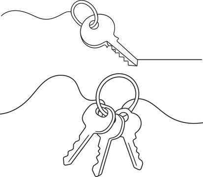 House Keys on Keyring Line Art Vector Illustration Home Access Outline.