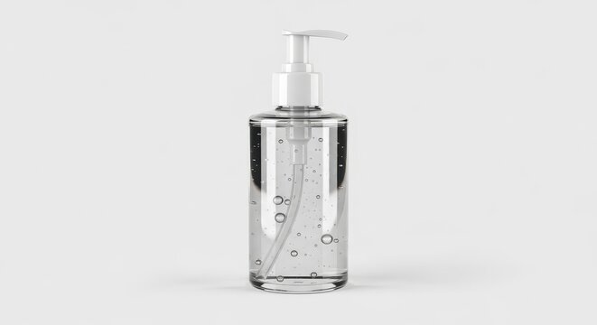 Hand sanitizer gel in clear bottle.