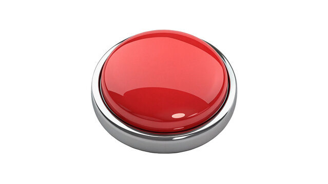 Bright red round electronic emergency panic button isolated on a transparent background