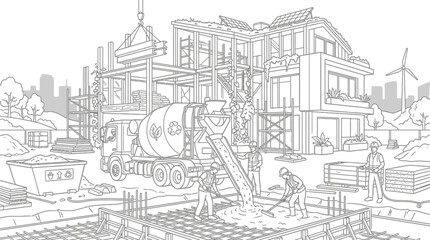Obraz premium Eco-Friendly Construction Site Coloring Page Illustration