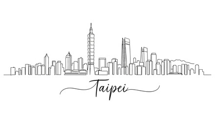 Obraz premium Taipei skyline outline drawing, iconic cityscape sketch, modern architecture
