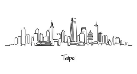 Obraz premium Taipei City Skyline Illustration: Minimalist Line Art Design