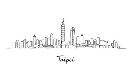 Obraz premium Taipei City Skyline Illustration: Minimalist Line Art