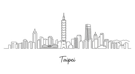 Obraz premium Taipei City Skyline Illustration: Modern Architecture in Line Style