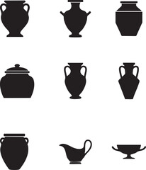 Amphora Collection of Black Ancient Vase Silhouettes, pottery, ceramic, vessel, icon, antique © SufyanAli