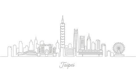 Obraz premium Taipei City Skyline Illustration: Modern Architecture Outline