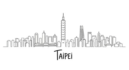 Obraz premium Taipei City Skyline Illustration: Modern Architecture Outline