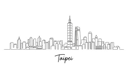 Obraz premium Taipei City Skyline Illustration: Modern Urban Architecture, Line Art