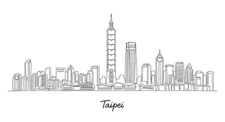 Obraz premium Taipei City Skyline Illustration, Taiwan Famous Architecture
