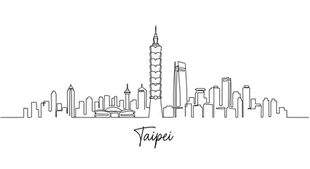 Obraz premium Taipei City Skyline in Outline Drawing Style, White Background