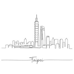 Fototapeta premium Taipei City Skyline Minimalist Line Art on White
