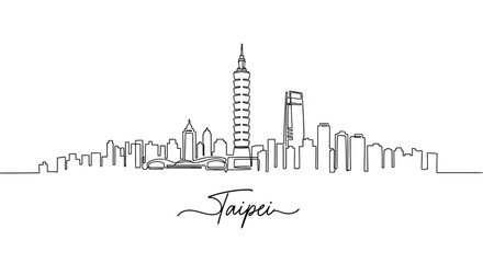 Obraz premium Taipei City Skyline One Line Drawing, Taiwan, Outline