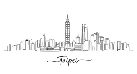 Obraz premium Taipei City Skyline One Line Drawing, Urban Illustration, Taiwan Landmark