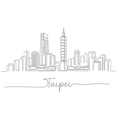 Fototapeta premium Taipei City Skyline, Continuous Line Art Illustration
