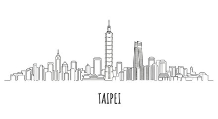 Obraz premium Taipei Cityline: Drawn Skyline of Taiwan's Capital Against White