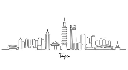 Obraz premium Taipei Cityline: Minimalist Line Art of Skyscrapers and Iconic Architecture