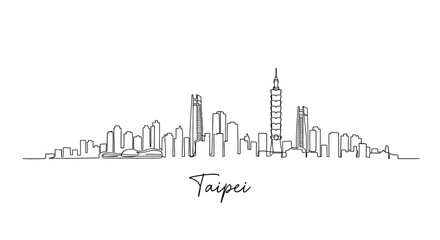 Obraz premium Taipei Skyline Drawing - Minimalist Cityscape with Taipei 101