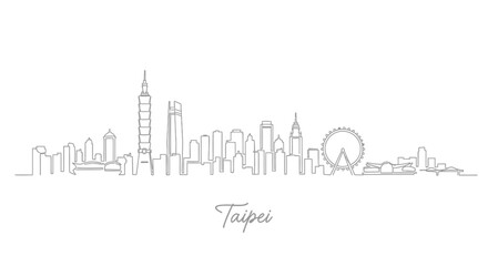 Obraz premium Taipei Skyline Continuous Line Drawing, Taiwan Cityscape Art
