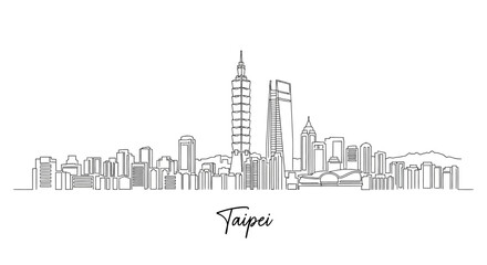 Obraz premium Taipei Skyline Hand Drawn Line Art - Minimalist Cityscape Silhouette