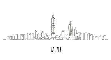 Obraz premium Taipei Skyline Illustration: Black Line Art of Cityscape