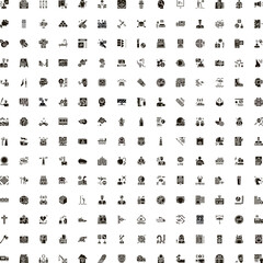 Fototapeta premium Large collection of diverse glyph icons representing various concepts, objects, and activities related to business, people, society, and technology on a white background