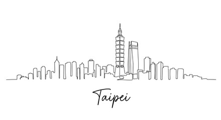 Obraz premium Taipei Skyline: Minimalist Line Art Drawing on White