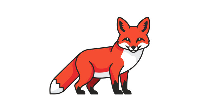 Red Fox Standing on White Background.