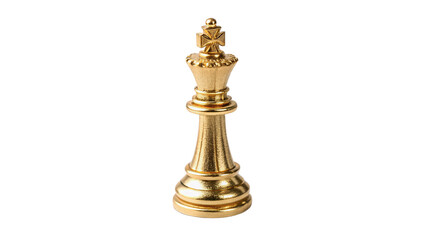 Shiny golden metallic chess king piece standing upright isolated on transparent background cut out © zubr-png