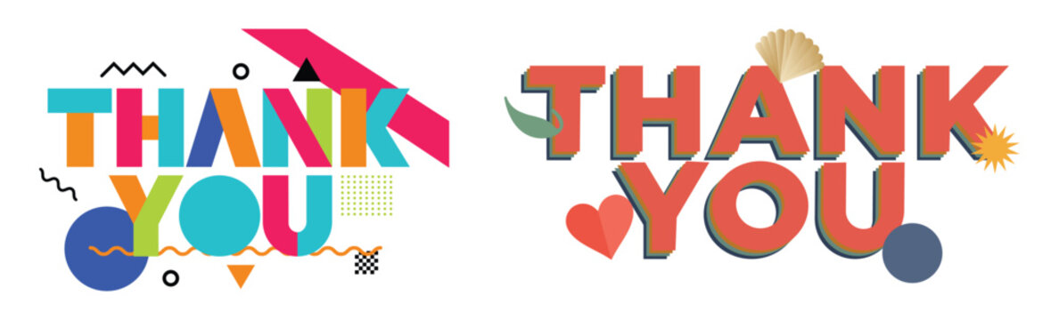 thank you lettering collection colorful modern typography appreciation greeting vector design pack