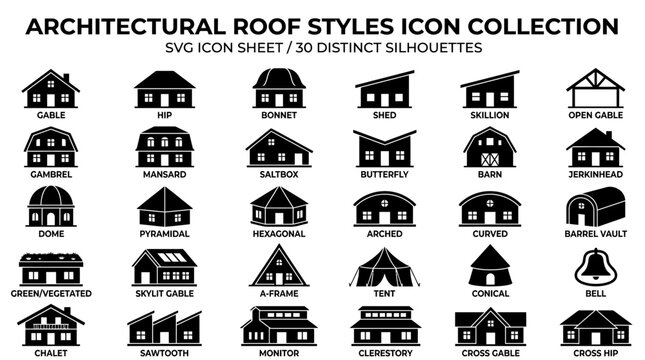 Architectural Roof Styles Icon Collection - SVG Silhouettes