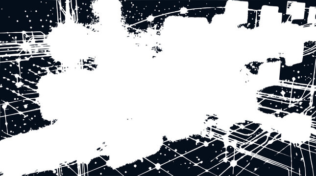 Abstract White Paint Splatter on Dark Grid Background