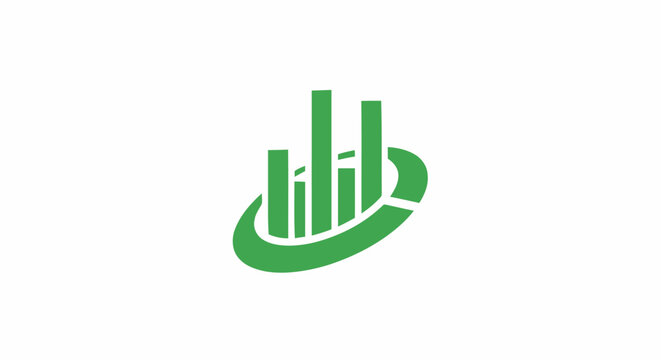 Green business growth bar chart logo icon representing financial success and data analytics.