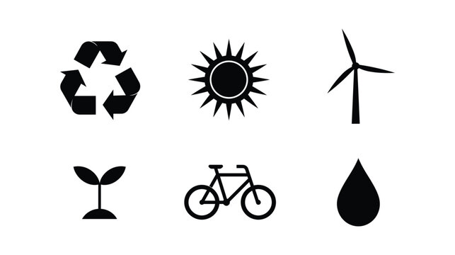 Sustainability vector icon set green environment energy recycling