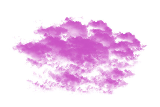 Vibrant purple fluffy cloud formation featuring soft natural textures and a bright dreamy atmosphere captured for creative design projects displayed isolated on transparent background