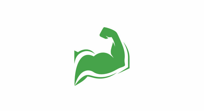 Green flexing bicep muscle icon representing strength fitness and healthy lifestyle.