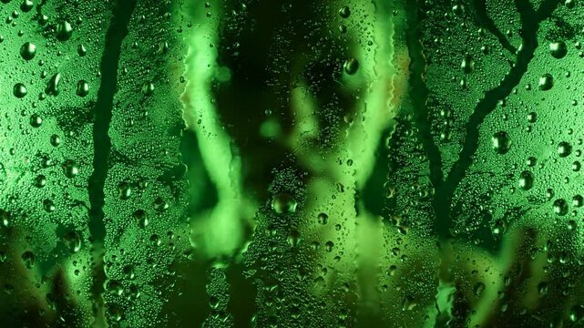 Mysterious person behind rain-streaked glass window in green neon light, cinematic moody atmosphere for thriller or suspense concept png. ai generated