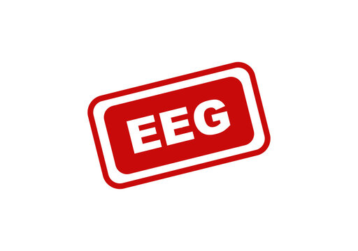 Red rectangular sign with the letters eeg written in white bold text isolated graphic icon for medical brain scans isolated on transparent background