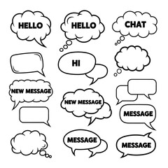 Fototapeta premium Speech bubbles set with text: dialogue, hi, chat, hello, message design