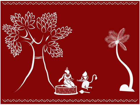 Warli art, Indian folk art, Ramayana, Sita 