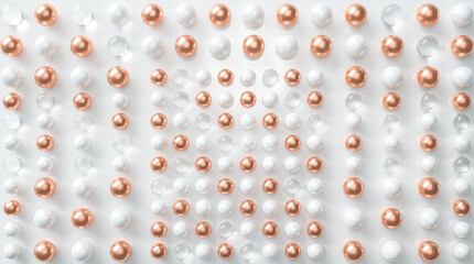 Fototapeta premium elegant luxurious abstract background featuring perfectly organized geometric grid pattern comprising shiny white ceramic spheres alternating alongside beautiful glowing metallic gold balls