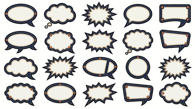 Collection of speech bubbles and thought bubbles in various shapes and styles.