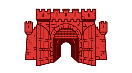 Red Castle Gatehouse Entrance, Medieval Fortification, Open Wooden Gates © Ulfi
