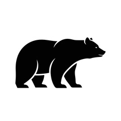 Fototapeta premium Black Bear Silhouette Side View Isolated on White Background