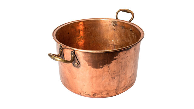 Traditional classic metallic copper cooking pot sauce pan isolated on a transparent background