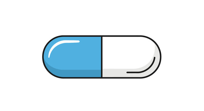 A blue and white capsule pill.