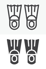 Swimming flippers icon set in line, outline and solid style. Editable stroke vector sign and symbol with pair of swim fins. Flippers icon icon for diving and snorkeling. © alekseyvanin